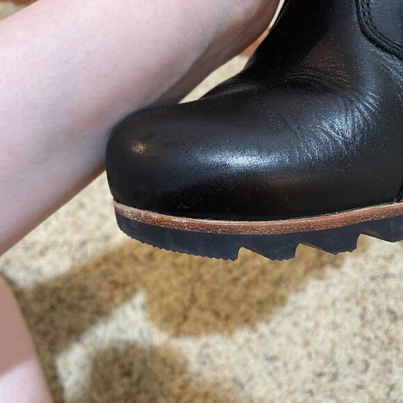 Sorel Size 7 Fiona Wedge Lux Leather Ankle Boots Black Pull On - Picture 16 of 16